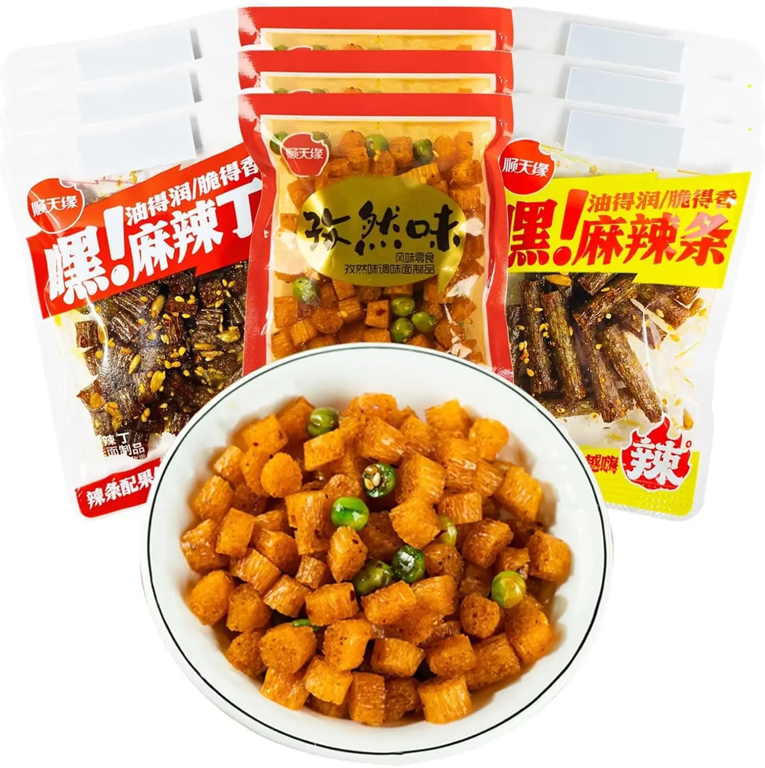 TJBXWPY Latiao Spicy Strips 12oz (9 Packs) | 6-Flavor Combo | Chewy & Spicy Chinese Snack | Handmade Wheat Gluten | Vegan-Friendly | Individually Wrapped | Perfect for Snacking, Party & Gift