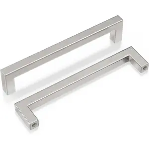 Brushed Nickel Cabinet Pulls Silver Drawer Handles Square Hardware for Kitchen Dresser, 6-1/4 Inch Hole Center, 5 Pack