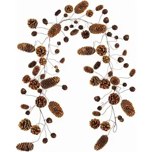 55" Long Rustic Assorted 78 count Pine Cones Holiday Twig Garland Dried   Pinecones String Various Pine Cones Vine for Christmas Winter Festival Table Runner Indoor Outdoor Decor