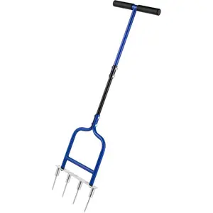 Spike Tine Fork Lawn Aerator - Four 5.2'' Stainless Spikes Manual Hand Tool - Grass Dethatcher Aerator Lawn Tool with Tines for Compacted Soil - Lawn Plugger Aerator.