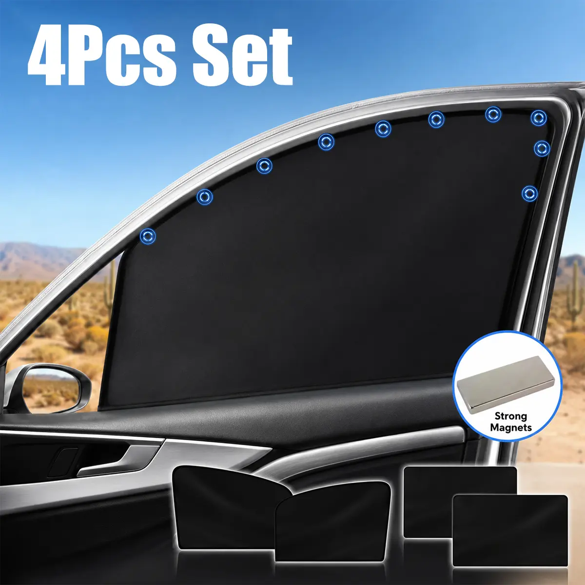 Magnetic Car Side Window Sunshades, Roll Down Window UV Protection Mesh, Heat Insulation Auto Sun Visor Shade reusable Privacy Sunshade