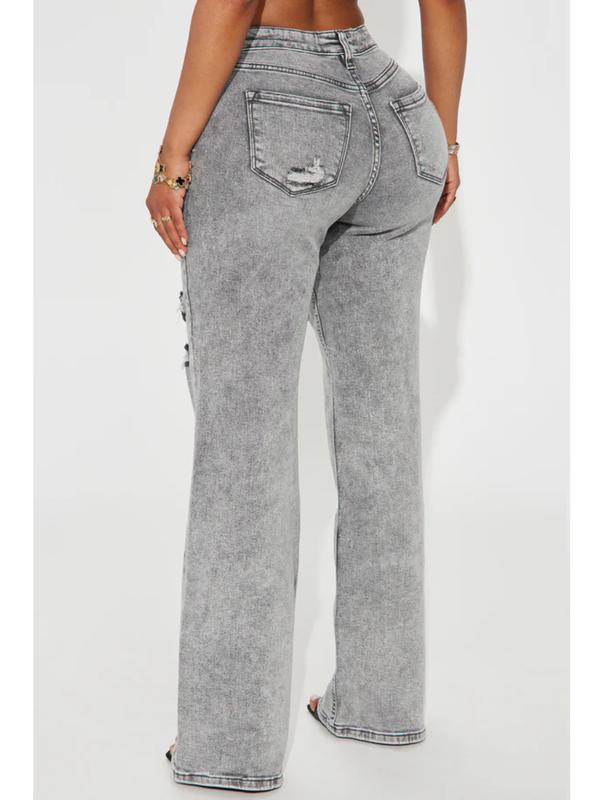 Remi Ripped Stretch Baggy Jeans - Grey