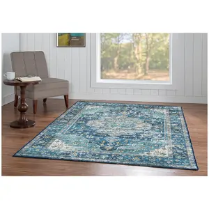 Linon Home Decor Washable Pruitt Teal/Ivory 5'x7' Area Rug