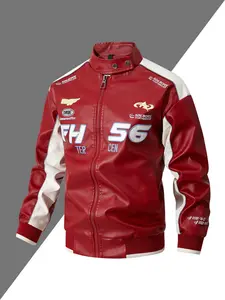 Men's PU Leather Jacket, red leather,Stand Collar Design, Glossy Finish, Windproof & Durable, Casual Style, Perfect for Motorcycle & Streetwear