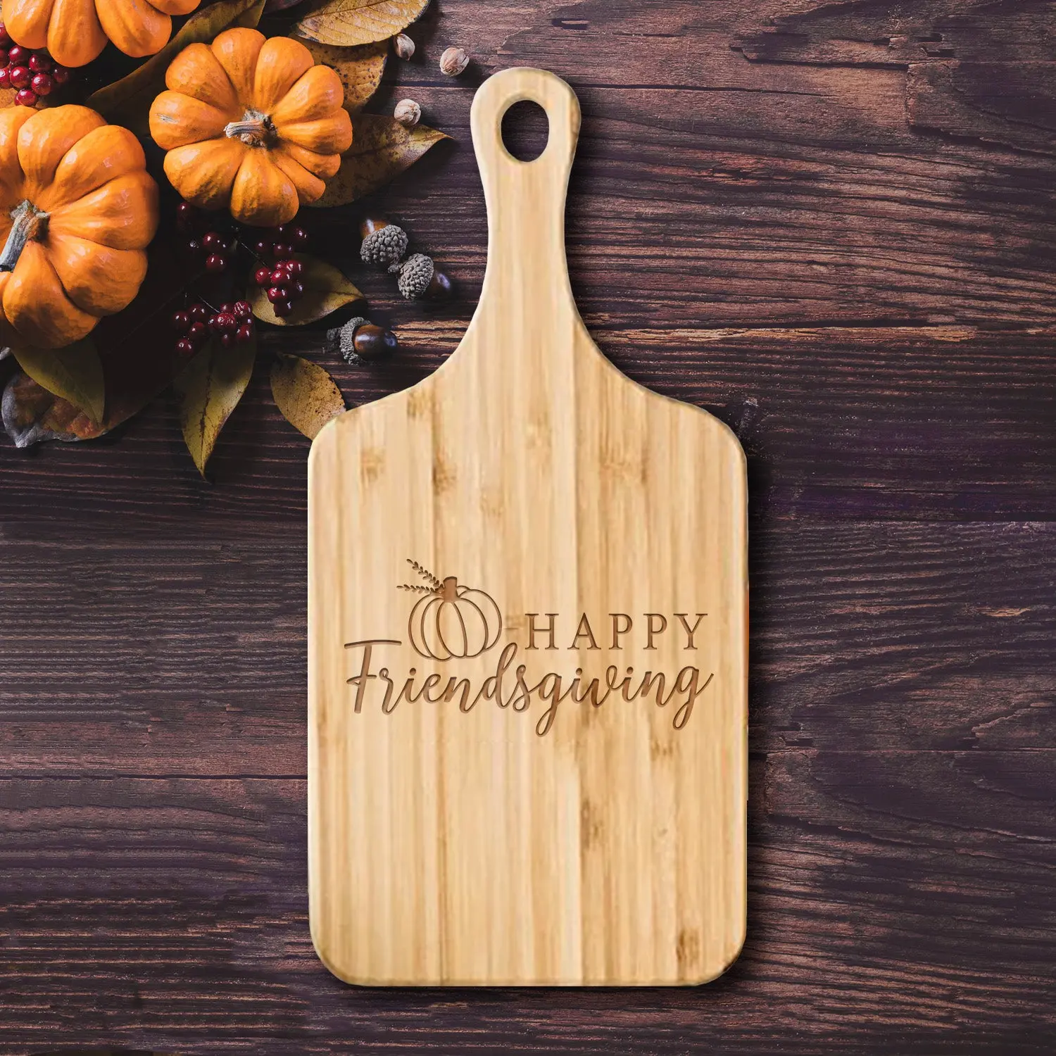 Personalized Friendsgiving Handled Bamboo Cutting Boards - Small