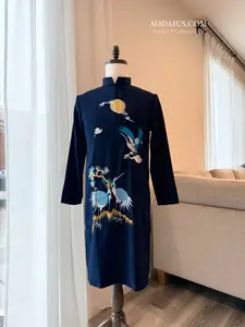 Navy and Red Vietnamese Ao Dai Men H21