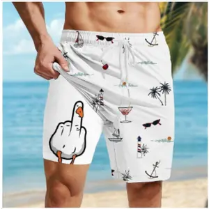 Men's 9" Printed Swim Trunks with Compression Liner Quick Dry Beachwear Athletic Summer Swim Shorts Drawstring Pockets