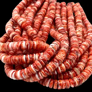 Red Spiny Oyster Shell Beads From Mexico (Gem Quality - Minimal White - Grade AAA) Native American Style - Organic Thickness - Free Form Rondelle Heishi