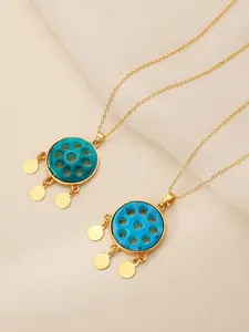 Boho Blue Nine-Hole Assyrian Eye Pendant Necklace, Round Disc Fringe Necklace, Dubai Women's Party Jewelry, Elegant and Unique Design