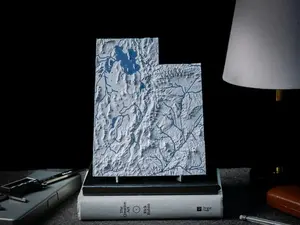 Utah State Topographic Map - with Rivers and Lakes - with Stand - 3D Printed