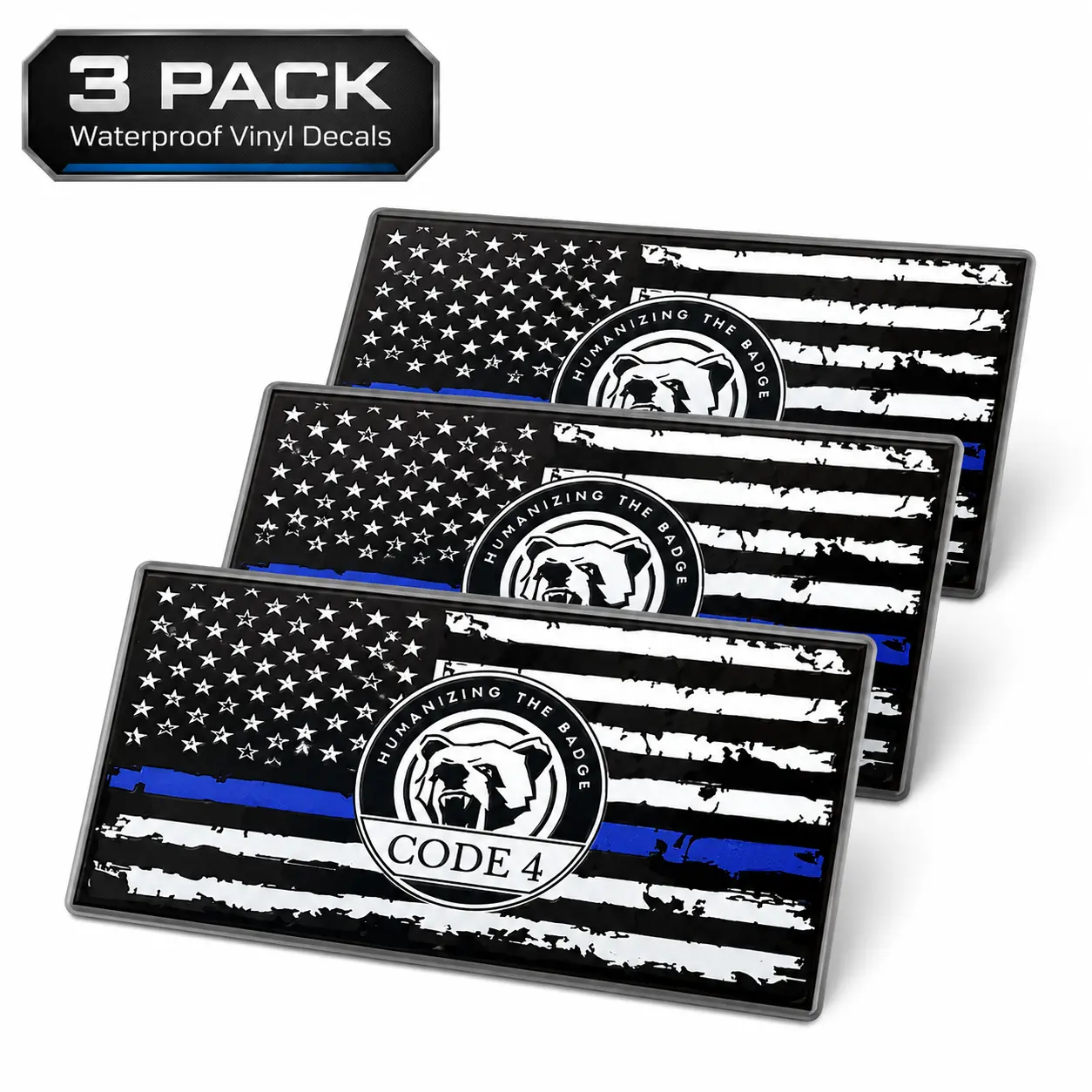 3 Pack Thin Blue Line Code Four Auto Sticker | Honor Law Enforcement, Waterproof 3D Vinyl Decal for Vehicle, Notebook & Motorcycle Helmet, Ideal Back the Blue Police Present from summerwins