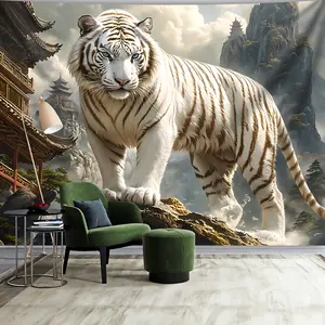 Vibrant White Tiger Landscape Wall Tapestry - Large Polyester Hanging Decor for Living Room, Bedroom, Office & Parties - Easy Install, No Power Needed
