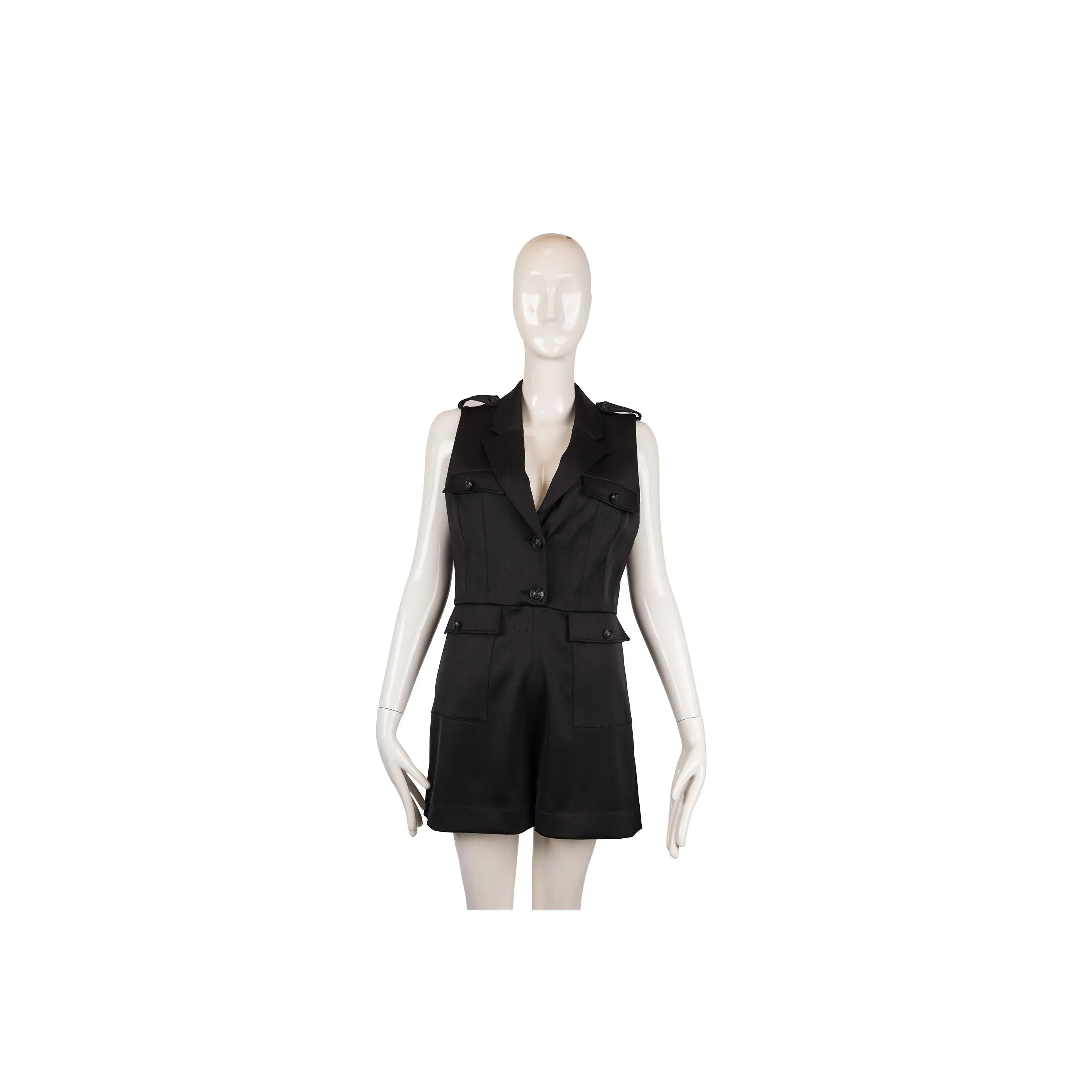 Alice + Olivia Black Satin Utility Romper Size 8