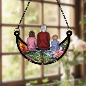Personalized Grandma Kids On Moon Suncatcher, Custom Grandkid Name Window Hanging, Mothers Day Gift For Nana, Mom Birthday Gift For Her