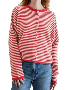 utcoco Women's Cropped Striped Button Down Knit Cardigans Soft Lightweight Cardigan Sweaters Outerwear