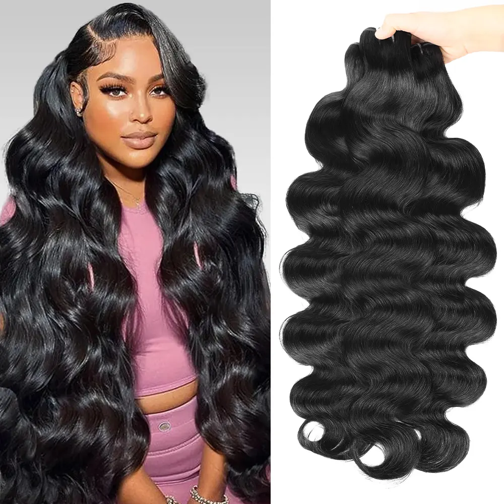 Top 15A Raw Body Wave/Straight Bundles Brazilian Unprocessed Virgin Human Hair Bundles 2x6 Lace Closure Quick Weave Extensions Natural Color Remy Hair Bundles