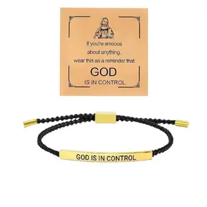 Is In Control Engraved Braided Rope Bracelet, Tarnish Free Stainless Steel Religious Jewelry, Adjustable Inspirational Christian Wristband for Men Women, Meaningful Religious Gift for Family, Daughter, Son, Best Friend & Father’s Day Presents