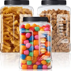 3 count 1 Gallon Clear Plastic Jar with Lid Wide Mouth Square Screw Top  Storage Containers, PET Plastic Empty Grip Jar Canisters for Candy Cookies Kitchen  Safe(Black Lid)