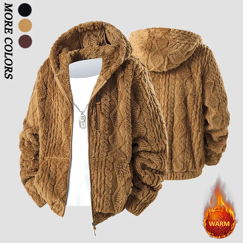 Men's Winter Fleece Hoodie – Thick, Warm Jacket; Features a Zippered Front Closure; Perfect for Various Occasions Such as Everyday Commutes and Weekend Outings, Making It a Versatile Piece in Any Man's Wardrobe. Casual Coats