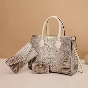 3Pcs/ Set Crocodile Print Tote Bag - Large Capacity, Women's Fashion Handbag, Shoulder Bag and Purse