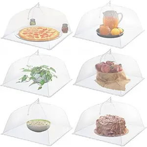Pop-Up Mesh Food Covers - 17 x 17 in, White, 6 Pack, Large & Tall - Reusable & Collapsible Food Tents for Outdoor Serving