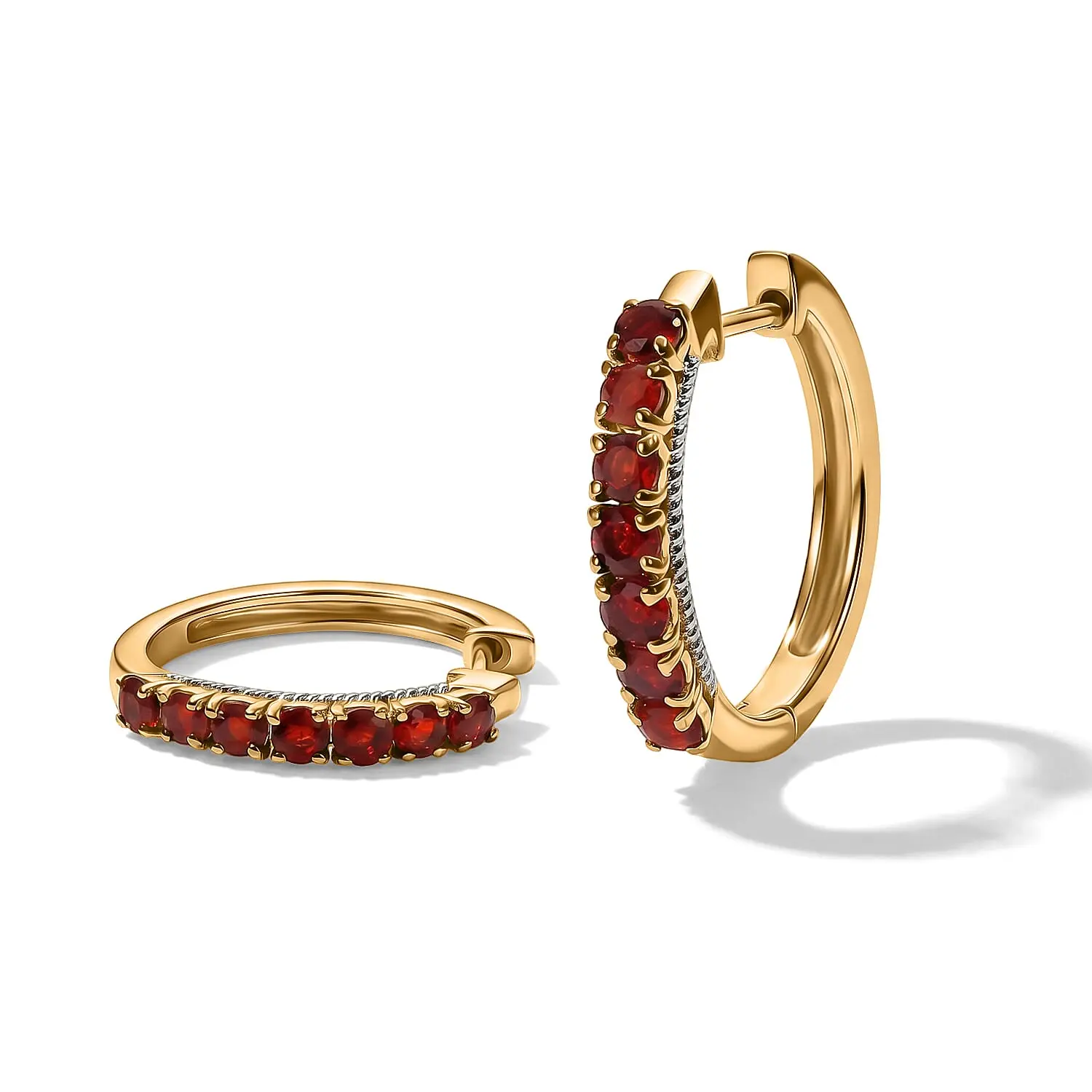D'Joy Mexican Cherry Fire Opal Golden Flame Hoop Earrings in 18K Vermeil Yellow Gold Over Sterling Silver 0.65 ctw