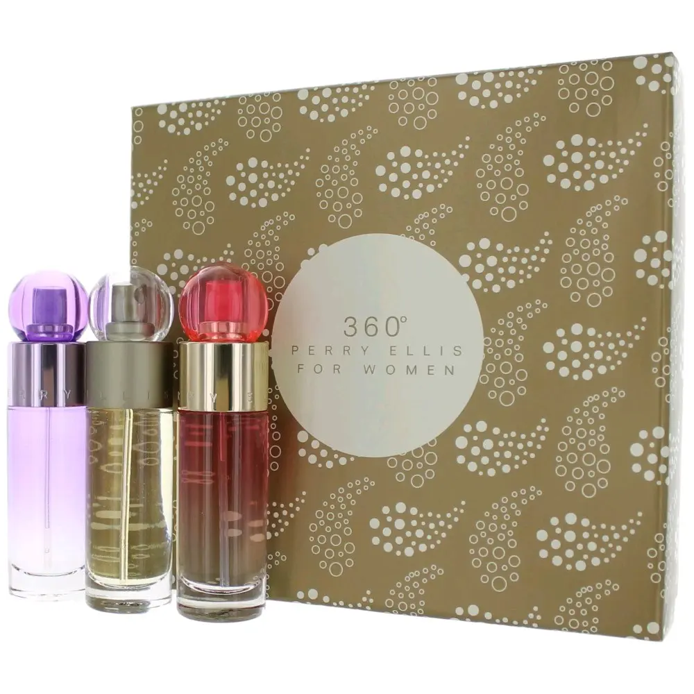 360 3-Piece Fragrance Sets for Women, Perfume Variety with 360 Original, Purple, and Coral Scents, 1 oz Sprays, Spray Bottles, 1Oz, Three Pieces