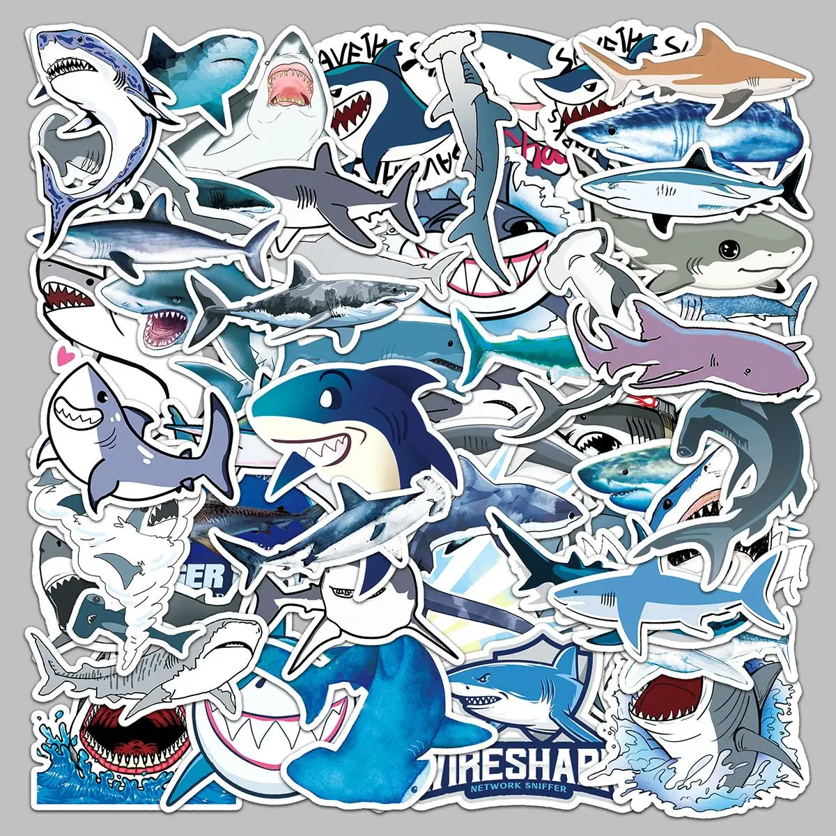 50pcs Cartoon Shark Pattern Stickers, Creative Multi-purpose Index Dividers, For DIY Craft Decoration And Hand Account
