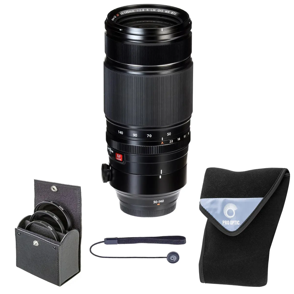 Fujifilm XF 50-140mm f/2.8 R LM OIS WR Telephoto Camera Lens (Black) - Bundle with 72mm Digital Essentials Filter Kit, 19x19 in Lens Wrap