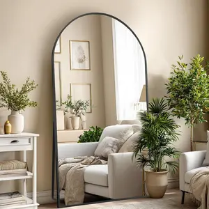 76.4"x37" Arch Full Length Mirror, Large Floor Full  Tempered Mirror with  Alloy Frame for Living Room, Bedroom, Gym, Stand or Leaning Wall-Mounted, Black