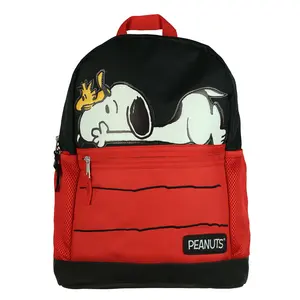 Peanuts Backpack Snoopy & Woodstock Red Dog House 16" with Tech Sleeve Padded Adjustable Straps Book Bag