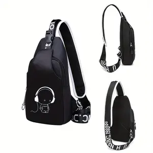 Waterproof Casual Cartoon Nylon Chest Bag with Reflective Strips for Daily Use,Outdoor,Casual Fashion,Multifunctional,designer bags,work bag sling backpack Bear Fabric， Adjustable Crossbody Waist