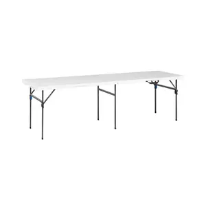Mainstays White 8-Foot Folding Plastic Table, Heavy Duty, Easy-Fold, Indoor/Outdoor, Scratch Resistant, Stain & UV Damage, foldable table, convenient outdoor table, camping equipment