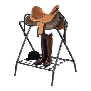 Folding Saddle Rack, Portable Freestanding Horse Saddle Stand, 132 Lbs Weight Capacity, Lightweight Steel Construction, Space-Saving Storage Organizer for Stable, Barn, and Home, Easy Assembly, Indoor and Outdoor Use