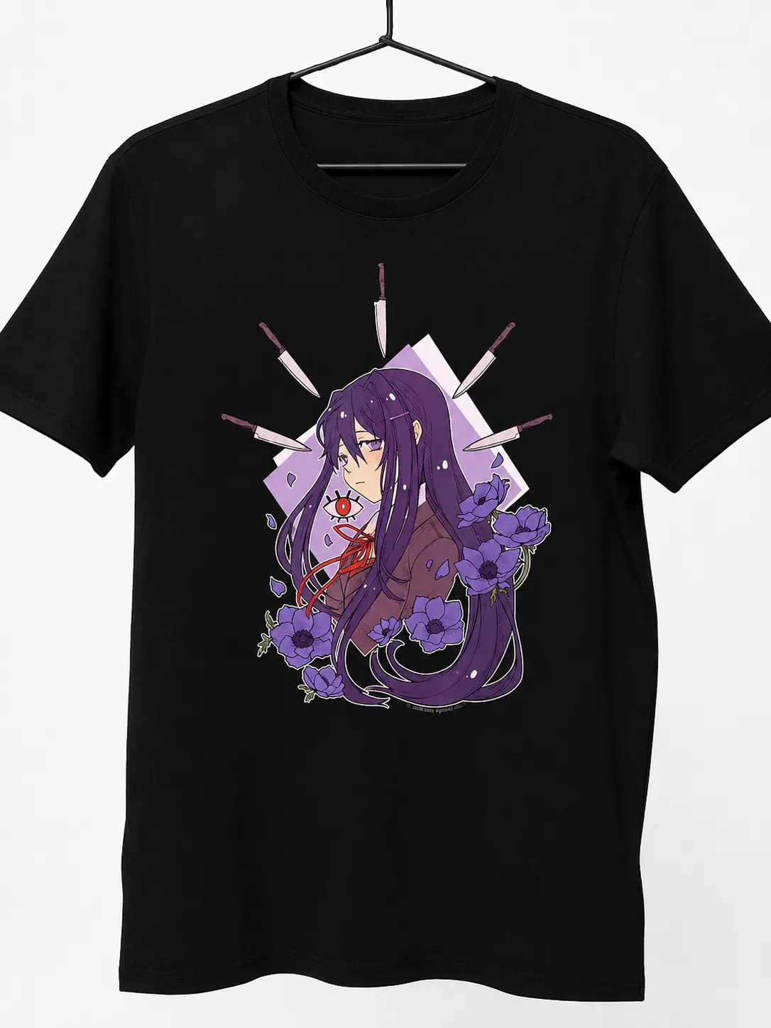 Doki Doki Literature Yuri Manga/Anime T-Shirt | Casual Round Neck Tee with Character & Book Art, Ideal for All Seasons Graphic Crewneck