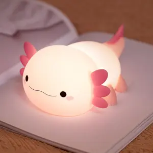 Cute Axolotl Night Light for Bedroom, Animal Silicone Nursery Night Lamp Touch Control Nightlights USB Rechargeable Bedside Lamp for Girls Gift