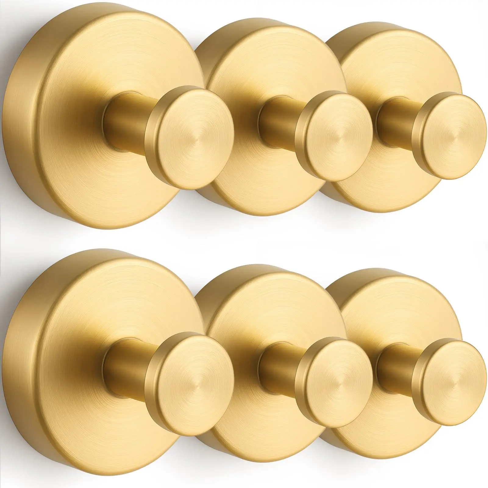 6 PCS Heavy-Duty Vacuum Suction Cup Hooks, Gold Strong Suction Stainless Steel Hooks, Bathroom Wall Hook, Shower Suction Cup Hooks, Load Capacity 6.8 kg, Waterproof & Rust-Proof Holders, Suitable for Sponges, Bathrobes and Coats, User-Friendly to Install