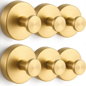 6 PCS Heavy-Duty Vacuum Suction Cup Hooks; Luxury Gold Strong Suction Stainless Steel Hooks, Load Capacity 6.8 kg, Waterproof & Rust-Proof Matte Holders, Suitable for Sponges, Bathrobes and Coats, User-Friendly for Women to Install.