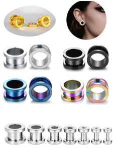 vanku 2pcs Hot Stainless Steel Ear Tunnels, 6-25mm Piercing Body Jewelry, Unisex Trendy Hypoallergenic Studs, Women's Gift, Casual Trendy Jewelry, Hypoallergenic Earrings
