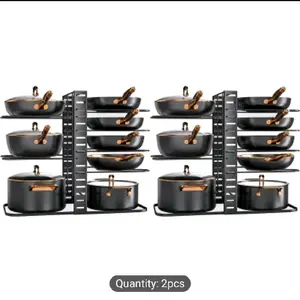 8-Level Organizer for Pots and Pans with Lid Holder Designed for Storing Cookware and Utensils in Kitchen Cabinets 2pcs