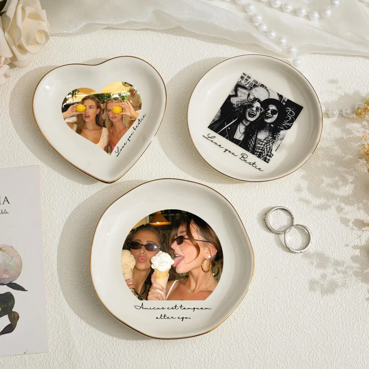 Personalized Photo Trinket Dish - Custom Jewelry Ring Tray, Wedding Gift for Bridesmaids, Home Organizer Storage Accessory
