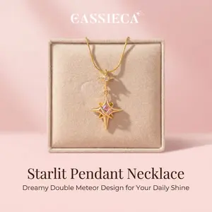 CASSIECA Pointed Star Cross Pendant Necklace for Women Stainless Steel  Cubic Zirconia Clavicle Chain Luxury Elegant  Dainty Fashion Jewelry 40cm