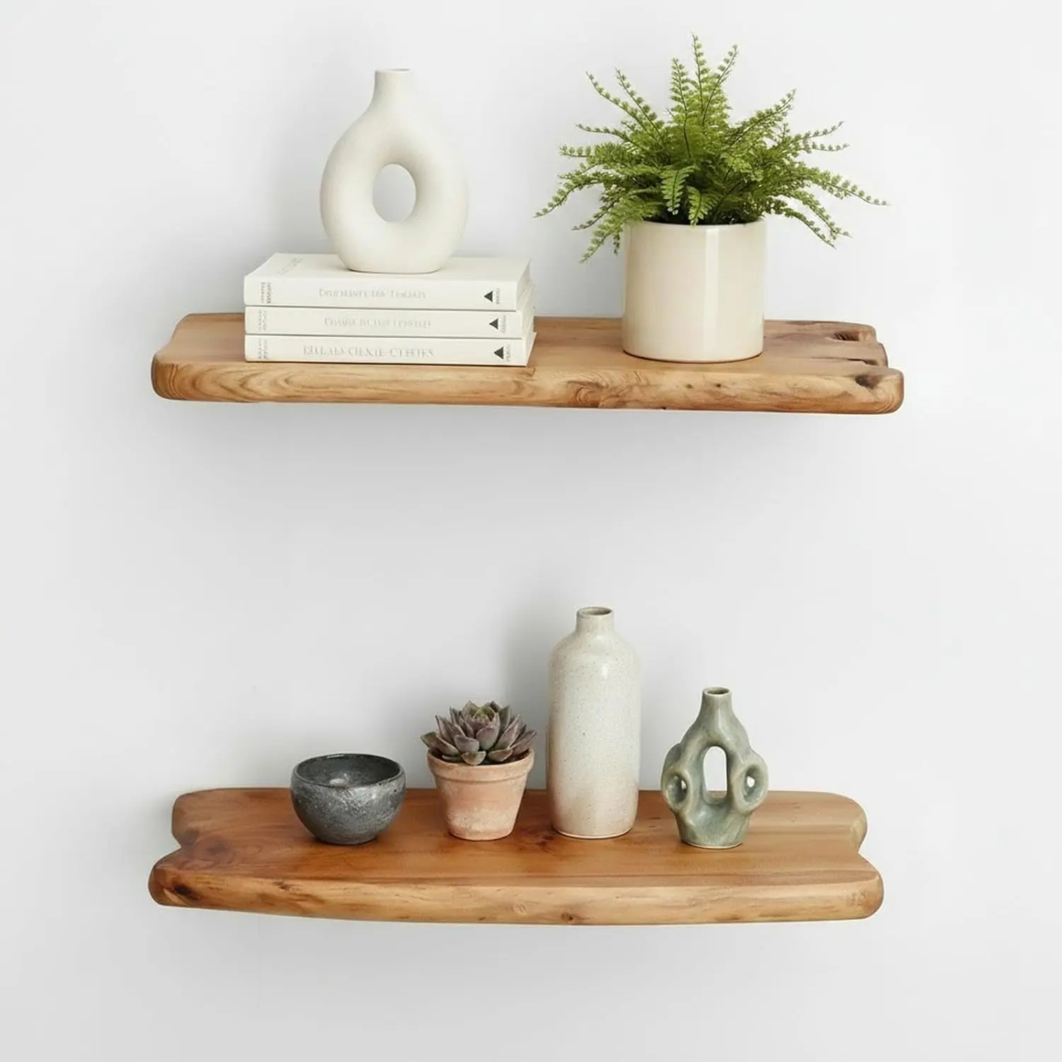 16" Cedar Natural Edge Floating Wall Shelves Set of 2 Rustic Wood Storage Display Shelves