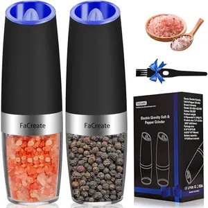 [NEW DEAL] Gravity Electric Salt and Pepper Grinder Set,Automatic Operation Electric Salt and Pepper Shakers Set，Battery Powered Adjustable Coarseness Pepper Mill Grinder LED Light, Black (2PACK)