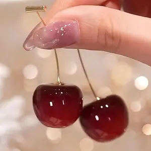 2-piece elegant cherry pendant earrings, suitable for women - fashionable and vintage, made of zinc alloy, suitable for daily wear and parties, cherry earrings