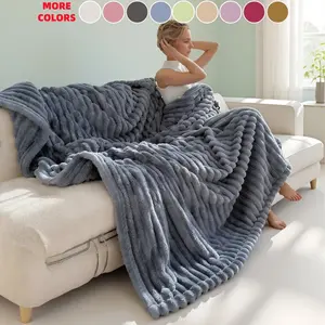 Double-sided Plush Blanket, Soft Blankets, Soft Skin-friendly Warm Blanket, Lightweight Cozy Blanket, Reversible Blanket, Classic Stripe Pattern, All Seasons, Multi-use for Home, Office, Travel, Bedroom Decor, Christmas Gift