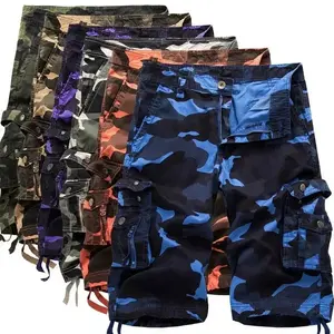 Men'sLooseCasualCargoCamouflageShortsPlusSizeMulti-PocketKnee-LengthShortsMenswearTropicalCottonPurple