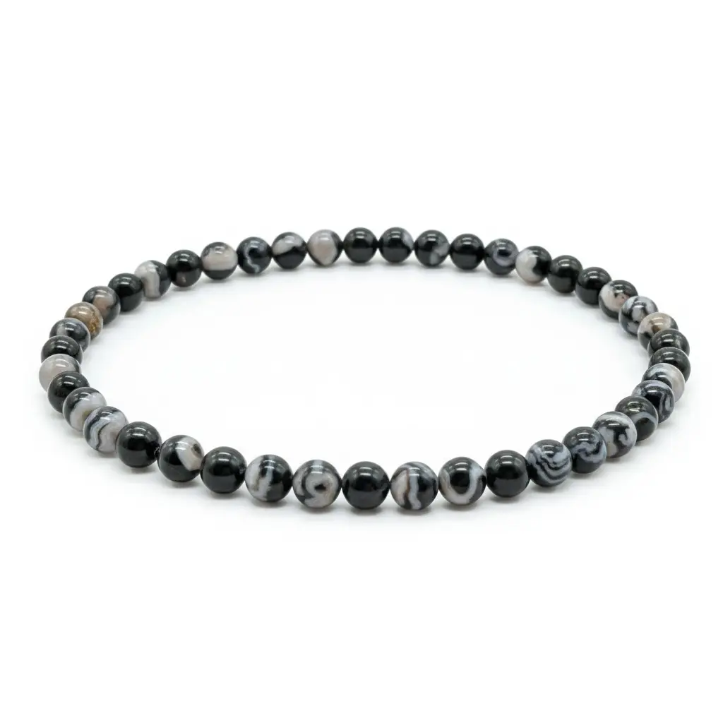 White and Black Agate Bracelet — 4mm Beaded Balance Stone