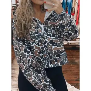 Stay Cozy and Stylish with Our Women’s Half-Zip Printed Sweatshirt (Camo Top)