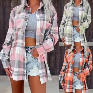 Plus Size women's checkered shirt with casual loose buttons